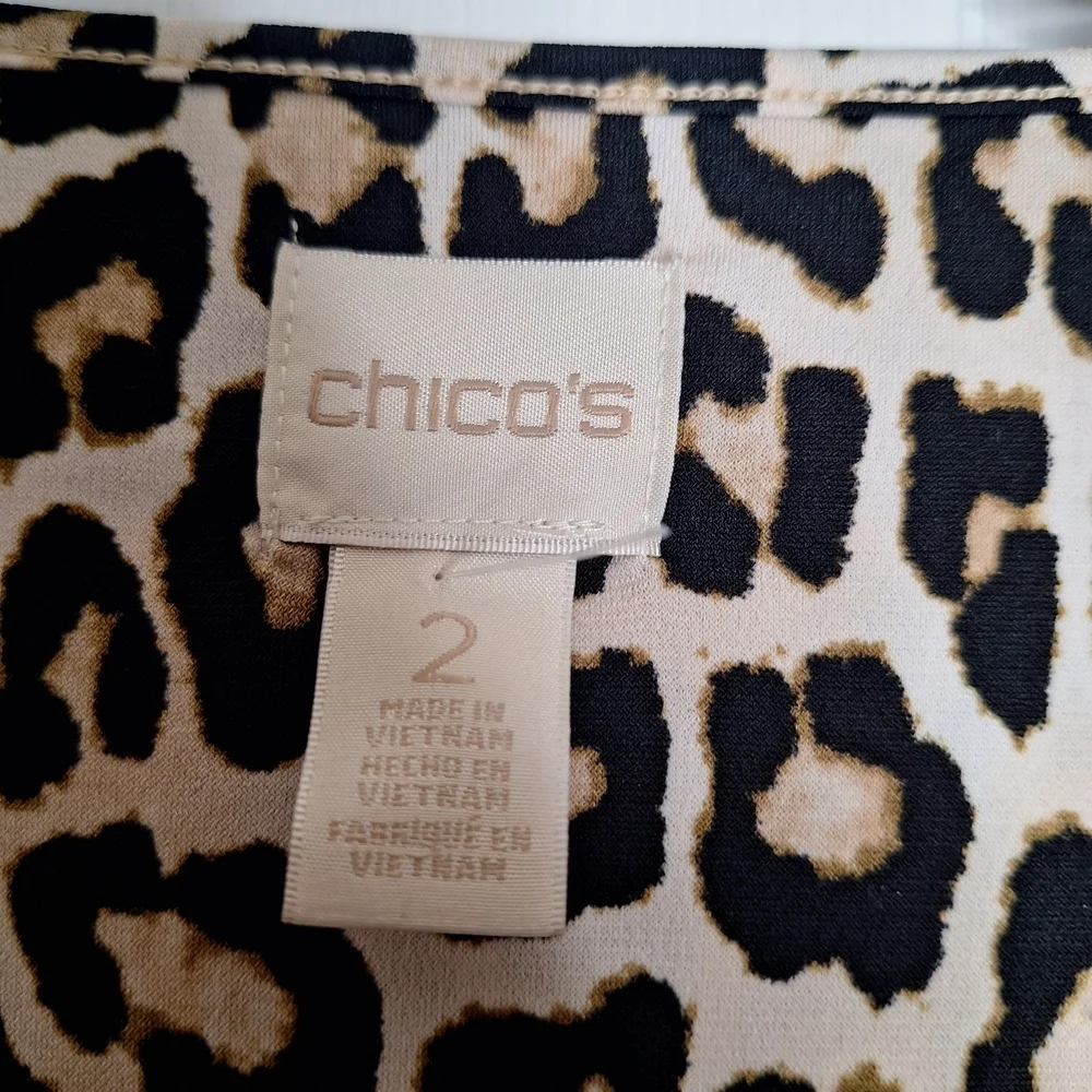 Chico's Animal Print Top in Black and Tan Size 2 Large